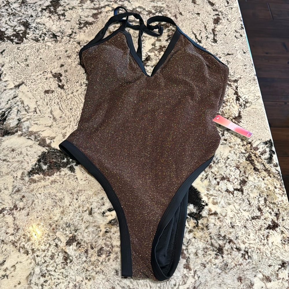 NWT CUPSHE by JoJo Fletcher Atlantis Expresso Ribbed Halter One piece
